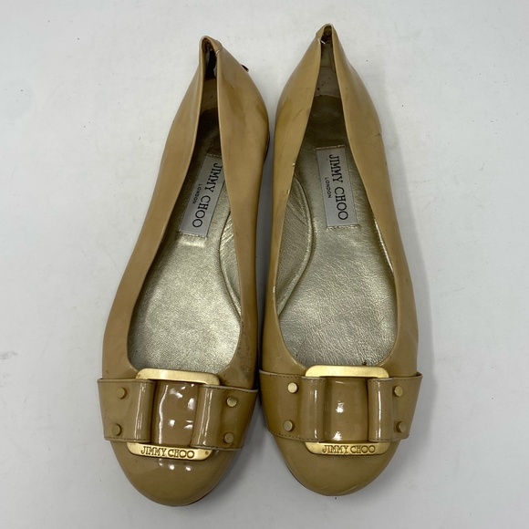 Jimmy Choo Morse Patent Leather Tan Beige Ballerina Flats Size 37 - Picture 10 of 10